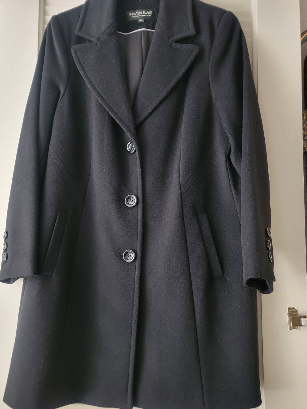 Kristen Blake Women's Black Lambs Wool Blend Single-Breasted Coat